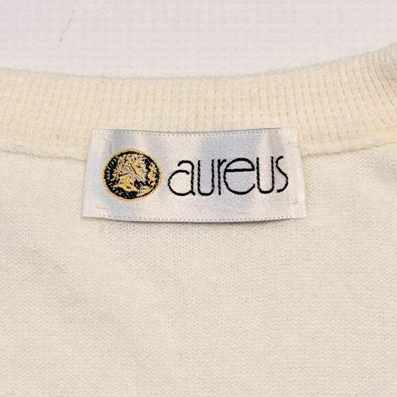 Aureus V-Neck Sweater Cream Embroidered Golf Crest Knit Pullover Adult - Picture 3 of 9